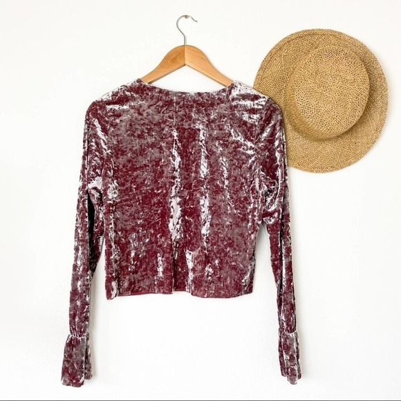 Zara W/B Collection Metallic Red Velvet Crop Top L Large - Picture 7 of 8